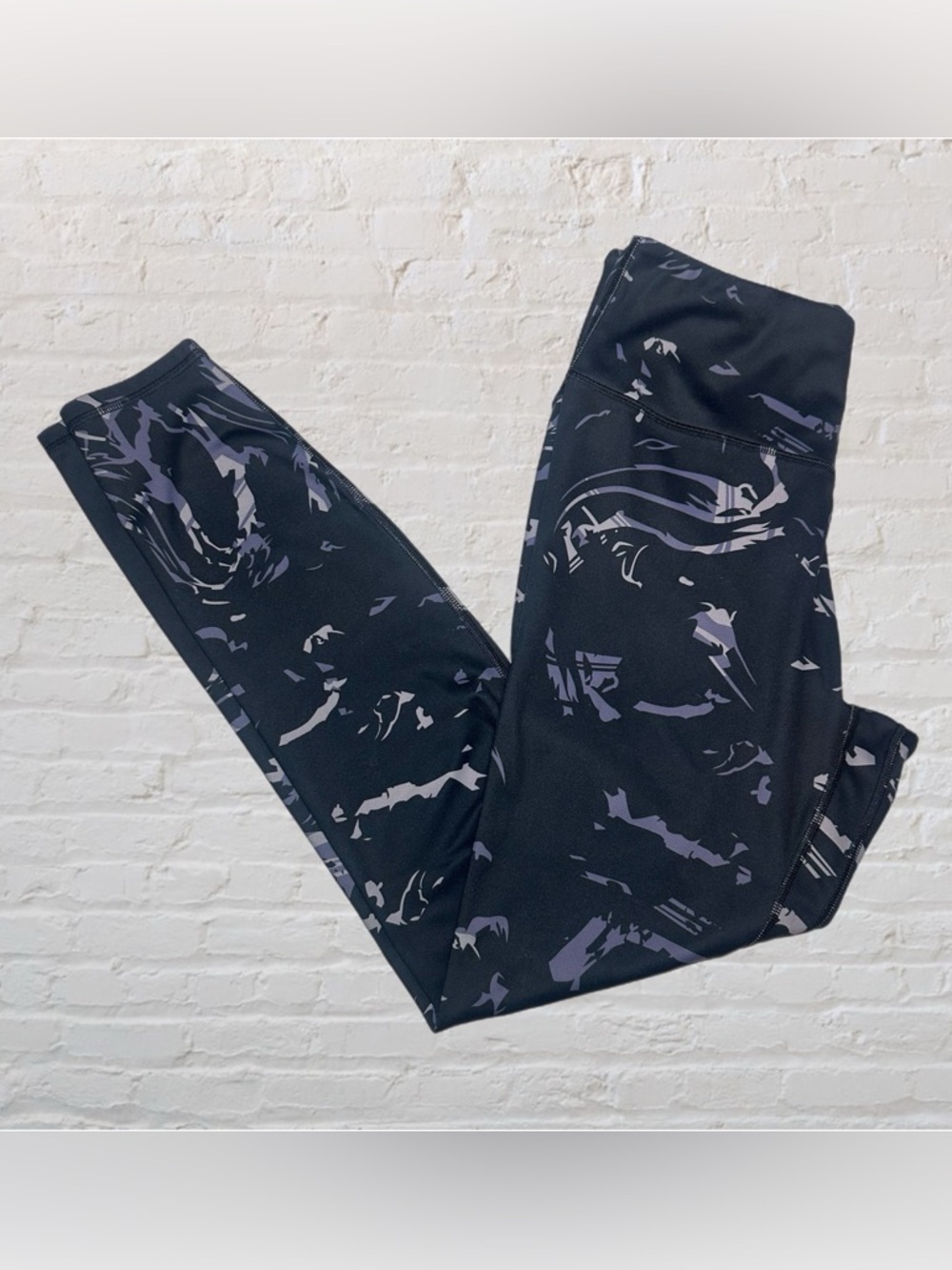ATHLETA Navy Blue Marble Pattern Print Velocity Activewear Pants in Women’s Med